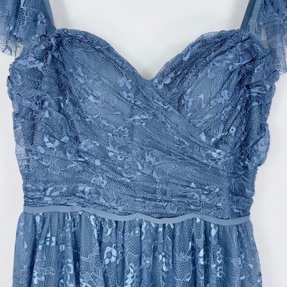 Mori Lee Madeline Gardner Women's Off Shoulder Lace Dress Size 12 Blue Bridal - Picture 3 of 16